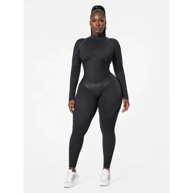 Corset Sculpt Long Jumpsuit - High-Compression Polyamide-Spandex Blend with Corset-Inspired Contour Seaming & Glute-Accentuating Rear Detailing for Instant Hourglass Silhouette