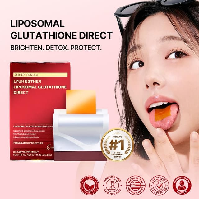 ESTHER FORMULA Liposomal Glutathione Direct (80mg*30strips) Glutathione Strips, Korean Beauty Supplement Made in USA for antioxidant, Skin Tone Care, K-Beauty, Inner Beauty Healthcare Fitness beauty film