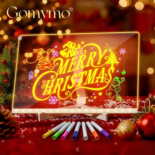 GOMYMO LED Drawing Board for Kids - LED Light Entertainment Toy with Light Effects, Colored Markers, Adjustable Stand, Drawing Templates, Reusable Erasable Doodle/Message Board, Cool Christmas/Viral Christmas Gifts for Boys, Cool Gifts For Kids
