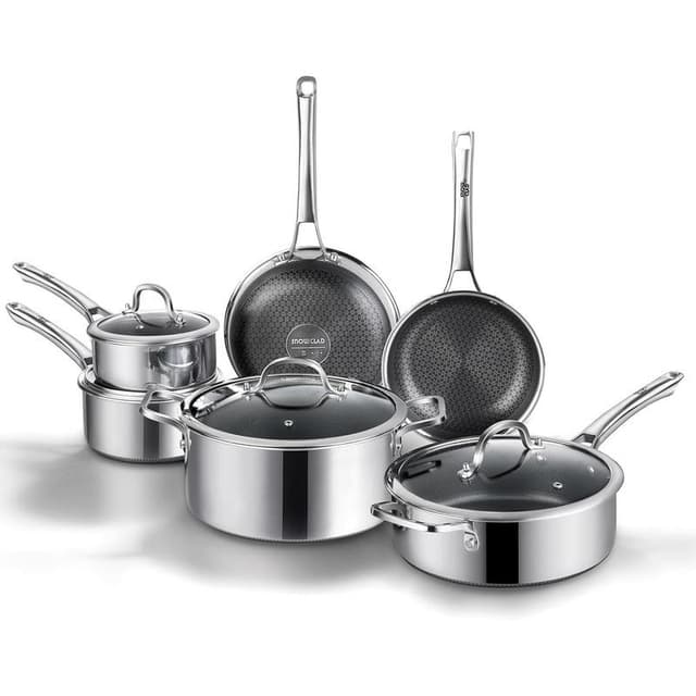 SNOWCLAD 10/14-Piece Thermal Hybrid Nonstick Metal Cookware Set with Lids, Including Saucepan, Induction Compatible, Oven & Dishwasher Safe, PFOA-Free Non Stick Pot Sets for Cooking
