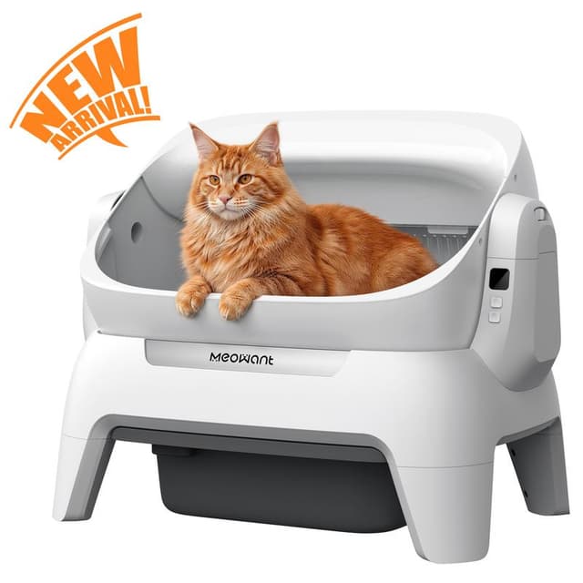 Meowant XXXL Low Noise Automatic Cat Litter Box with Lid - Bentonite Clay Compatible, Silicone Components, Self-Cleaner, APP Cycle Control, Infrared Safety, Anti-Pinched, 12L Odor-Locking Waste Bin, Extra Large Tray for Multiple Cats, Hands-Off Care