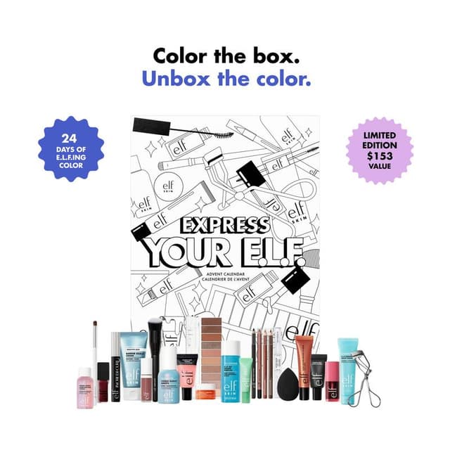 e.l.f. 24 Day Express Your e.l.f. Beauty Advent Calendar - 24 Days of Makeup, Skincare & Tools ($153 Value), 18 Full Size Makeup & Skincare Gifts 2026