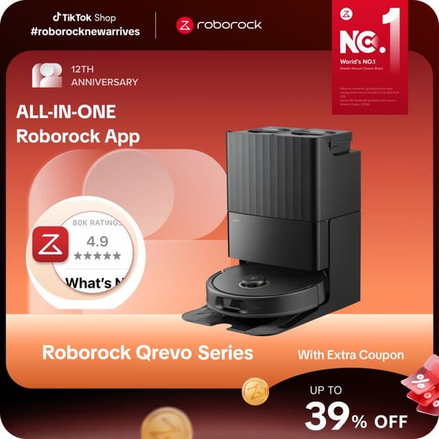 Roborock Qrevo Series Vacuum Cleaner Mop - Rechargeable Wireless Vacuum, Strong Suction Power, 35s Auto Washing, Self-Emptying & Refilling, Self-Drying, 10mm Lifting, App Control, Smart Obstacle Avoidance for Smart Home #TikTokShopFallDealsForYou