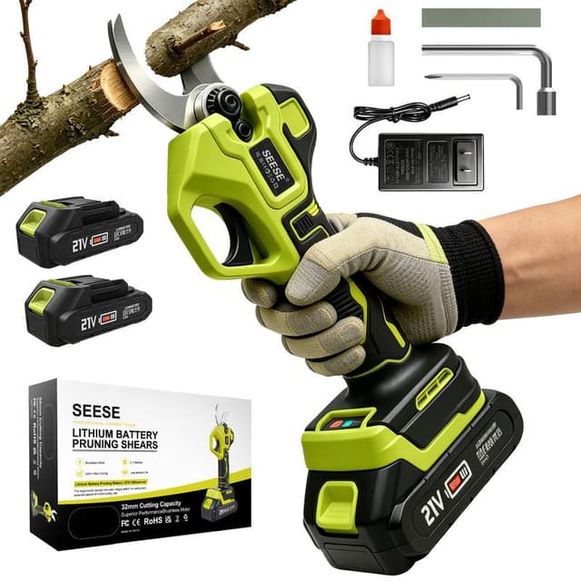 SEESE Cordless Electric Pruning Shears, 0.8\"-1.26\" Adjustable Cutting Diameter Brushless Branch Cutter, 2 Rechargeable Batteries - Garden & Orchard Trimming toolupgrade