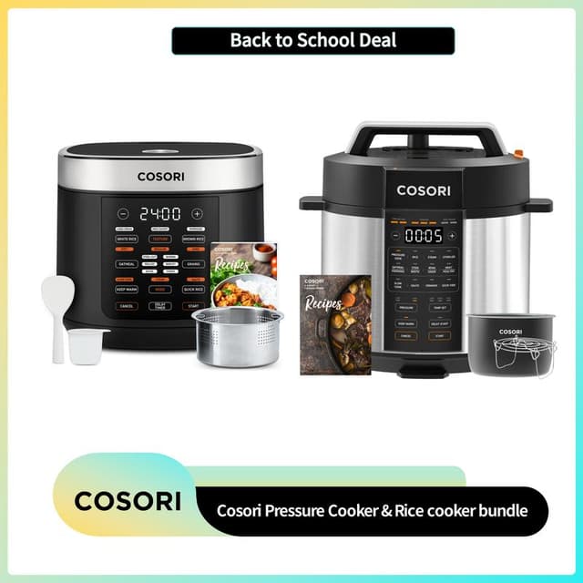 COSORI 9-in-1 6 Qt Pressure Cooker & 18-in-1 5 Qt Multifunction Rice Cooker Bundle, Multifunction Appliance with Sauté, Slow Cook, Steam, Sous Vide, Sterilizer, 24H Warm, Stainless Steel & Nonstick Inner Pots, 50 Recipes, TikTokShopFallDealsForYou