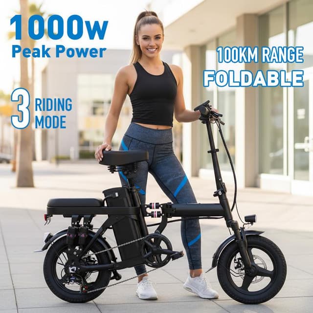 Adult 500W All-Terrain Foldable Commuting Bike - Portable Modern Ebike with 48V 15Ah Rechargeable Battery, 14-Level Suspension, Dual Disc Brakes, UL2849 Certified, 25-35km Commute, Up to 100km Range for Urban Journeys, Commute25-35Kilometre (Km.)
