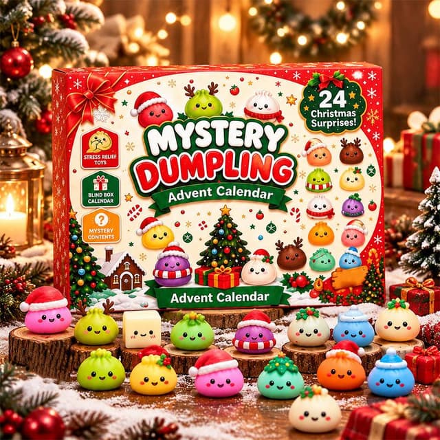 2026 Christmas 24-Day Advent Calendar Gift Set - Dumpling Squishies, Glitter Fidget Toys, Blind Box Quirky Whimsical Stress-Relief Indoor Recreation Gifts for Kids