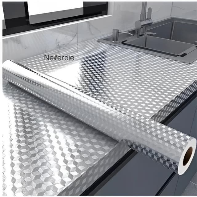 Papel de parede 3D alumínio adesivo impermeável anti óleo para armário Cozinha e protetor de fogão