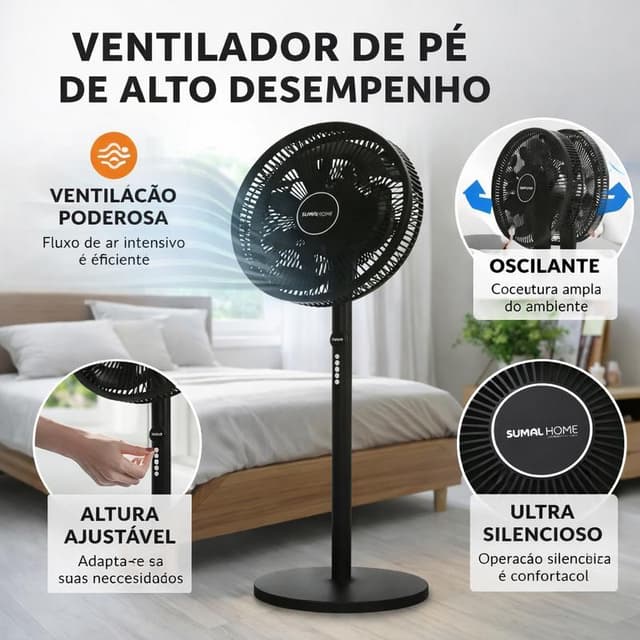 Ventilador de Coluna 116cm 55W Preto 127V | Ventilador de Mesa Silencioso e Econômico | Ideal para Quarto, Escritório e Ambientes Pequenos | Ventilação Direta e Focada para Seu Conforto