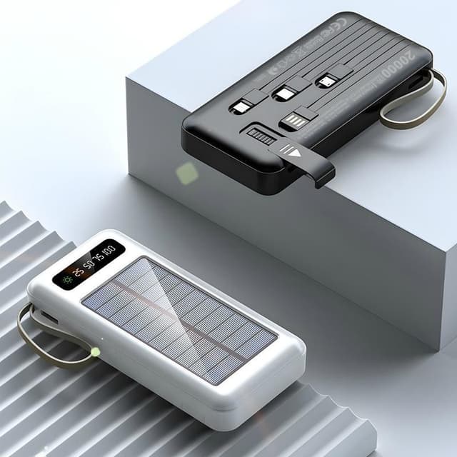 Carregador Portátil Power Bank Solar20.000mah Com cabos 5 Em1 LED lanterna loja canaa