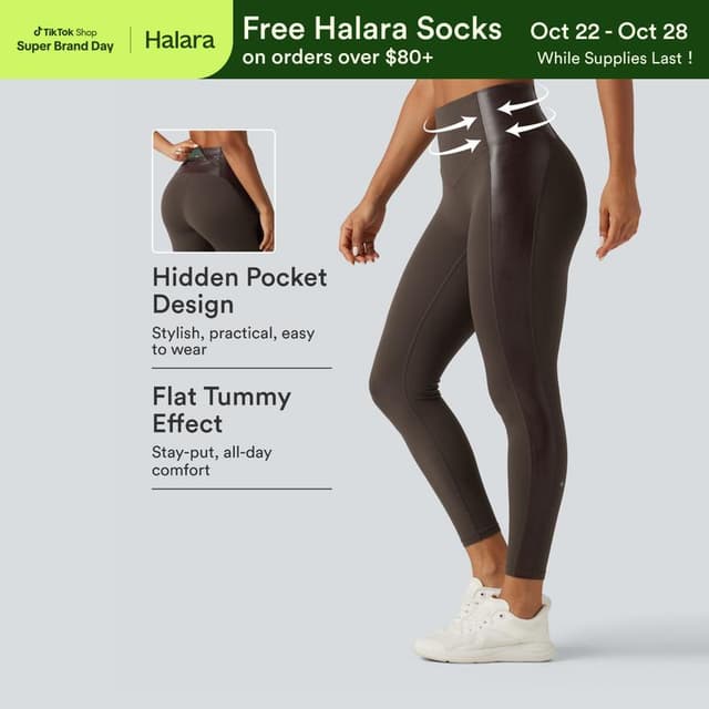 【Creator’s Pick】Halara UltraSculpt High Waisted Stretchy PU Tummy Control Yoga Leggings with Pocket