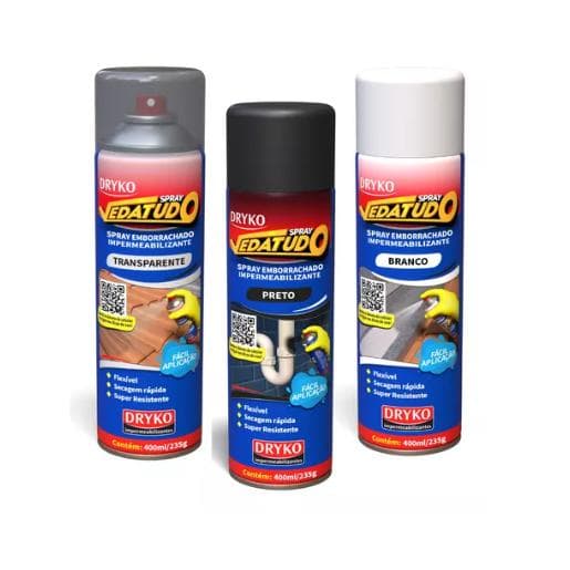 Spray Veda Tudo Borracha Líquida impermeabilizante Vazamentos Branco Preto Transparente 100 ou 400ml