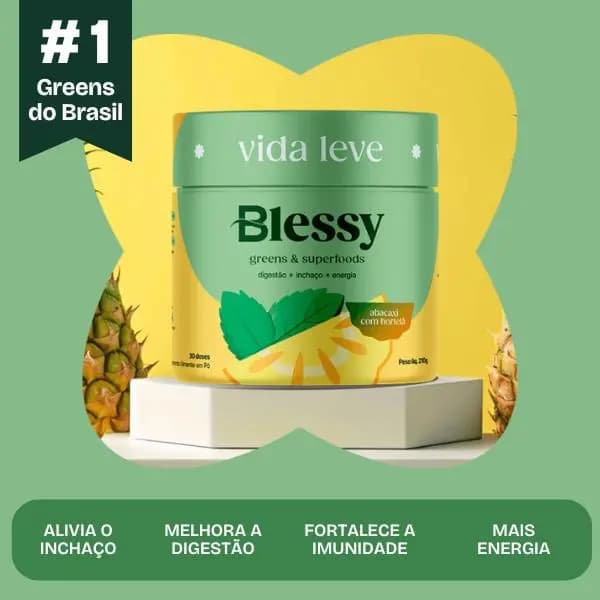 Blessy Greens & Superfoods — Suco verde 100% natural que auxilia na redução do inchaço, melhora a digestão e dá mais energia. Vegana e sem açúcar, glúten e lactose. 30 Doses por pote (30 dias de uso).