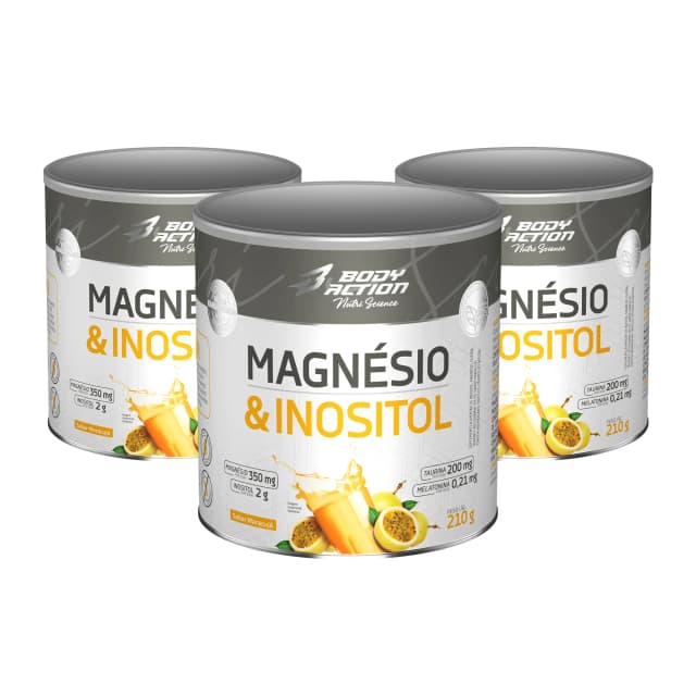 Combo 3 Unidades - Magnésio & Inositol Bodyaction - 3 Latas de 210g Cada