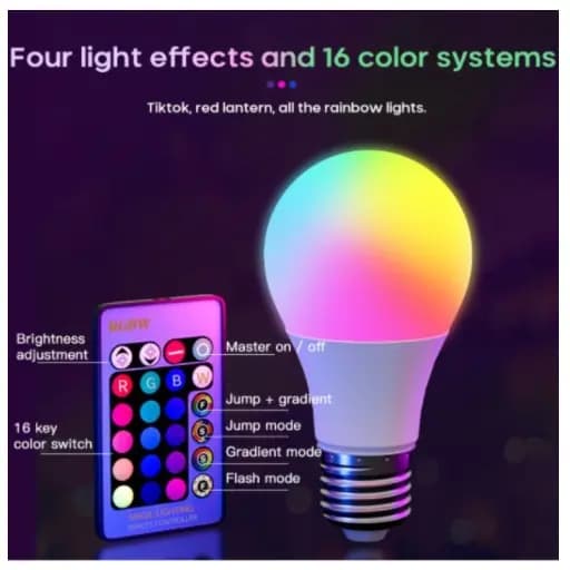 Lâmpada Bulbo Led Rgb 3w/5w/7w/9w/12w/15w Luz Colorida 16 Cores Bivolt
