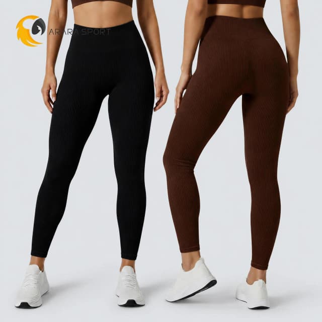 ARARA SPORT KIT 2 Calça Legging Canelada Poliamida Sem Costura Sem Empina Cintura Alta Zero Transparente Para Academia Dia A Dia