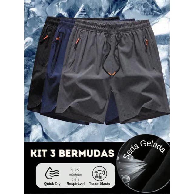 Kit 3 Bermudas Masculinas Seda Gelada Texturizada - Conforto e Estilo em Triplo