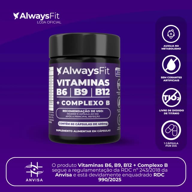 Complexo B – Forma Ativa B9 (Metilfolato) e B12 (Metilcobalamina) Contém todas as vitaminas do complexo B, incluindo Biotina, Niacina e Piridoxina Fórmula completa com dose alta - Always Fit
