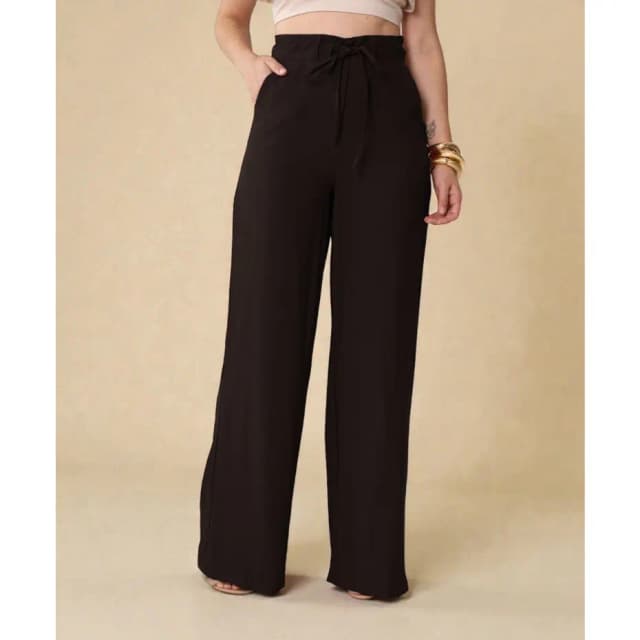 Calça Pantalona Cintura Alta com Amarração Elegância e Conforto Marrante Feminina COD 182