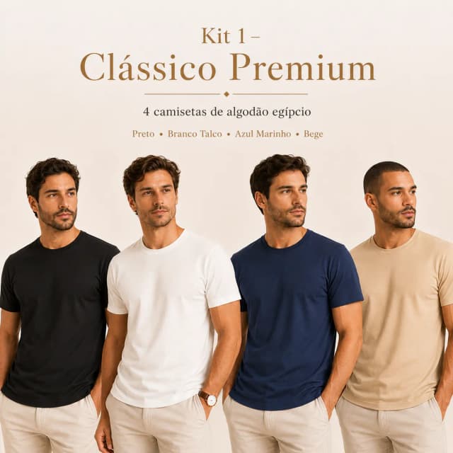 Kit 4 Camisetas Algodão Egípcio Premium Masculina 95% Algodão 5% Elastano Toque de Seda Maciez Durabilidade Tamanhos P ao G2 Cores Não Desbotam
