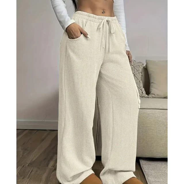 Calça Canelada Feminina Comfy de Cintura Alta em Tecido de grosso — Moda Casual e Elegante