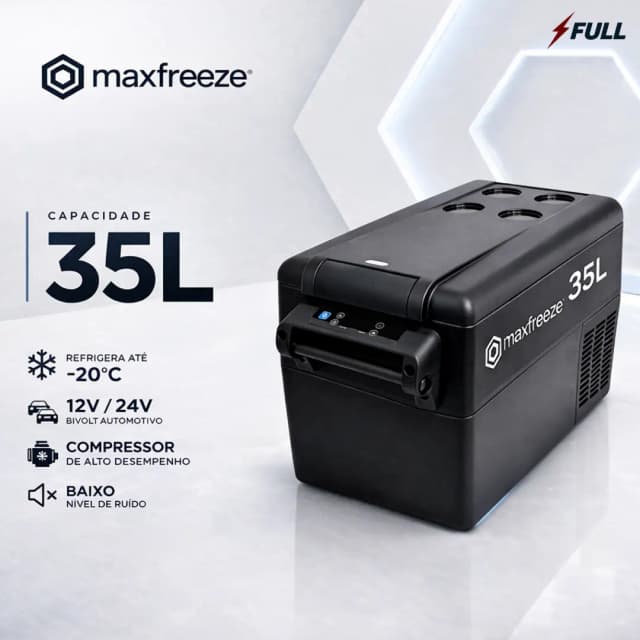 Mini Geladeira Portátil 35 Litros Freezer 12/24v 110/220v Caminhão Ônibus Van Carro Bluetooth Maxfreeze
