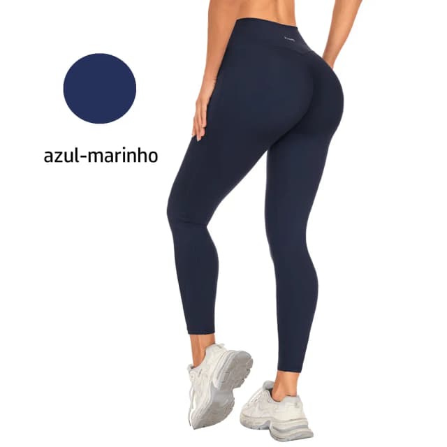 Froog-Legging Feminina Cintura Alta com Bolsos Laterais 100% não transparente— Yoga, Academia e gym Corrida (Preto/Azul/Cinza Escuro)