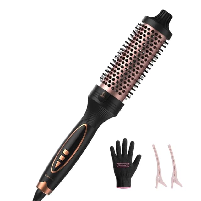 GOKOCO Escova modeladora de íons negativos de 38 mm – 9 ajustes de temperatura, liso ou cacheado, secagem rápida, tecnologia de aquecimento PTC duplo, tecnologia de aquecimento PTC/tecnologia de controle de temperatura NTC/revestimento cerâmico