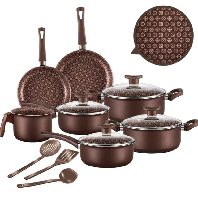 Jogo de Panelas 10 Peças Antiaderente com Tampa de Vidro Temperado Bianco Vanilla Varias Cores Conjunto Kit Teflon D'italia Cozinha Completa