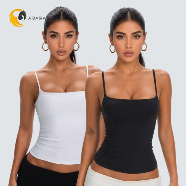 ARARA SPORT Kit 2 Regata Poliamida Premium Liso Alça Fina Básica Para Academia Modelo Slim Fitness Feminino Duplo Forro Não Possui Bojo