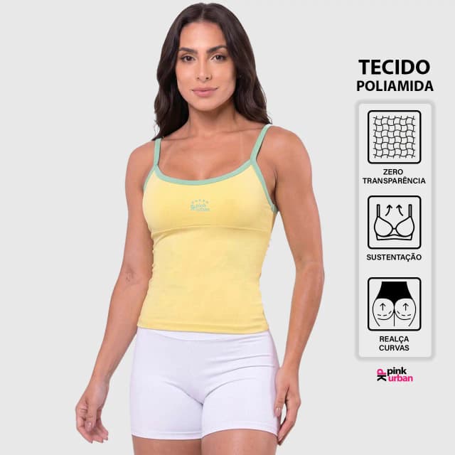 Regata Alça Fina Fitness Brasil Pink Urban Blusa Feminino Poliamida Slim Camiseta Academia Copa do Mundo Seleção Brasileira