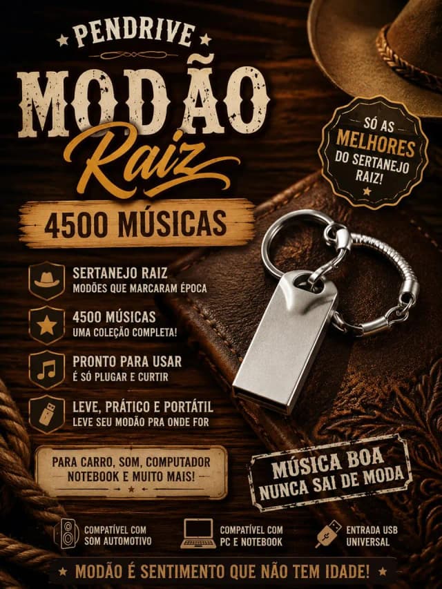 PENDRIVE MODÃO RAIZ 4500 MUSICAS SO MODÃO 16 GB