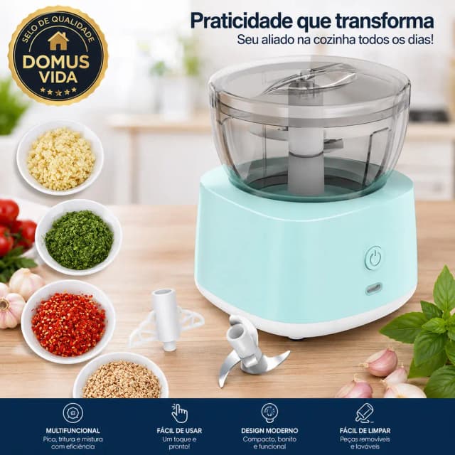 Mini Processador Elétrico 350ml Picador de Alho Temperos e Alimentos Multifuncional